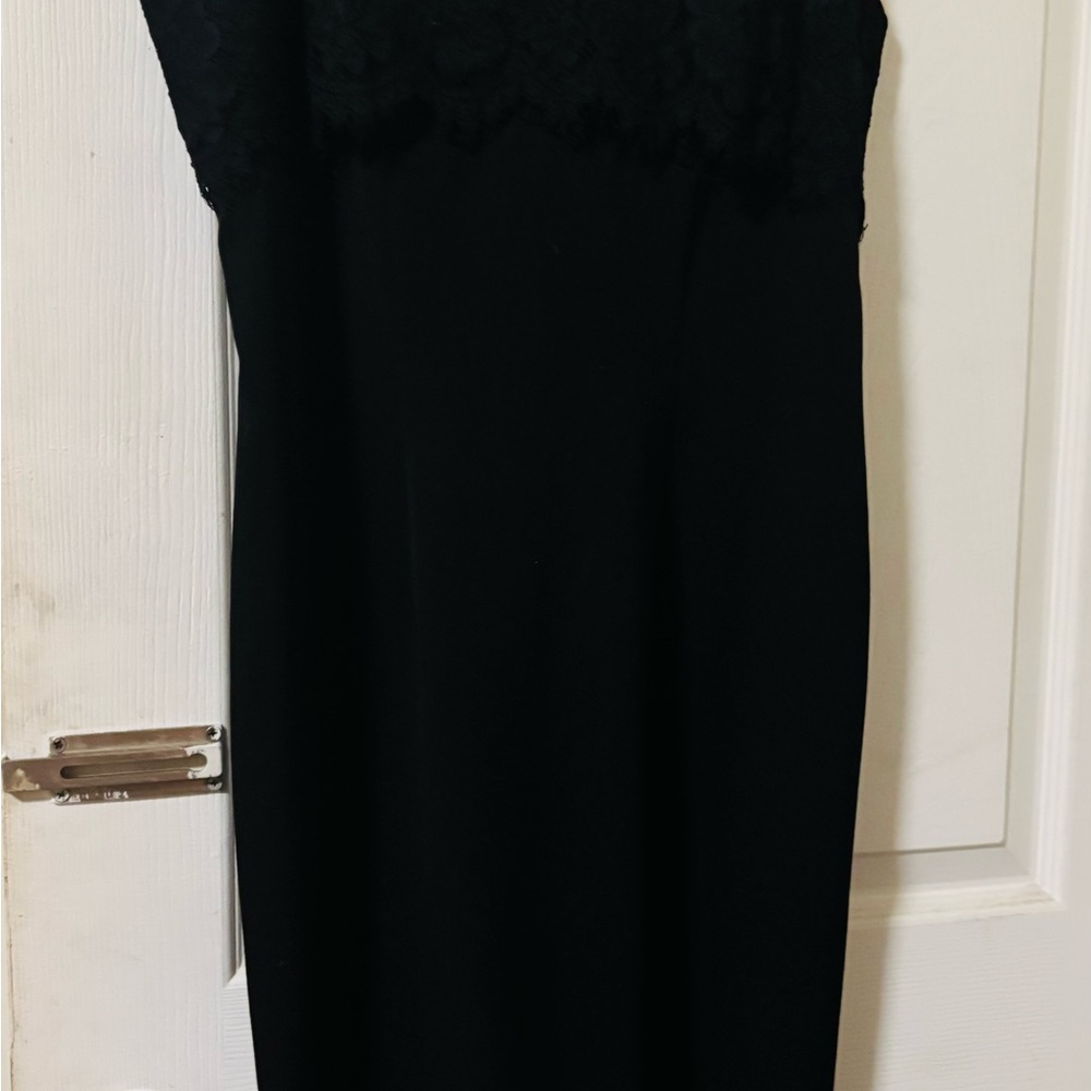 Elegant Black Slip Dress w/lace flowers - Picture 6 of 7